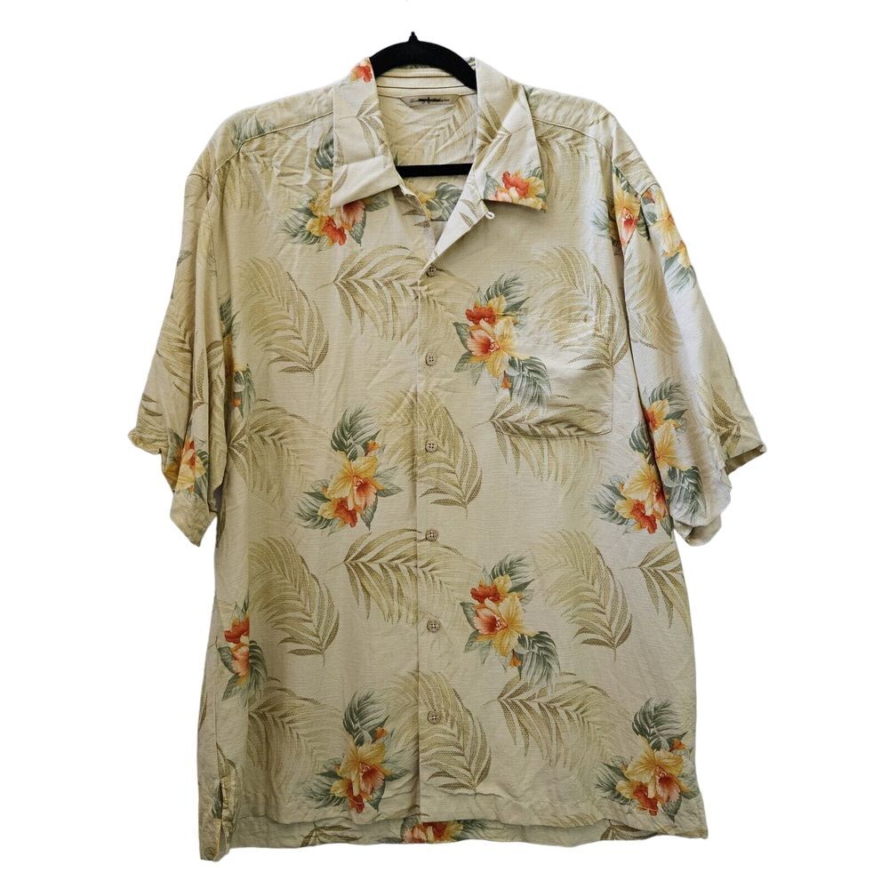 Tommy Bahama Mens L Silk Camp Floral Hawaiian Short Sleeve Shirt Coastal‎ Cruise